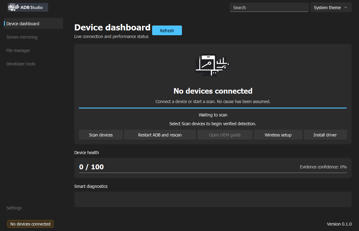 ADB Studio connection wizard