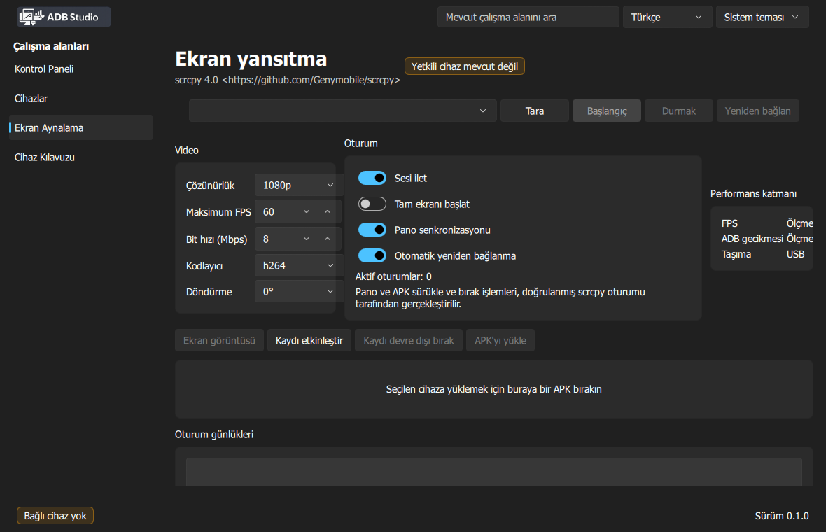 ADB Studio Turkish mirroring workspace